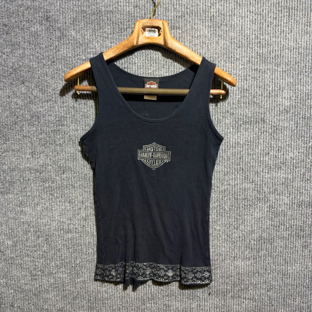 Vintage Harley Davidson Tank Top Womens Large Black Santa Fe NM Ribbed Graphic
